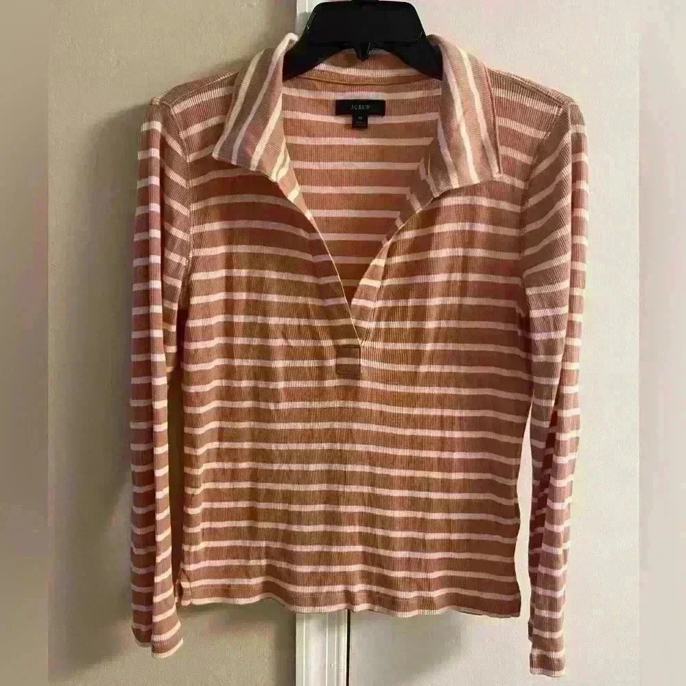 J crew black label top v neck collard ribbed long sleeves lightweight Medium